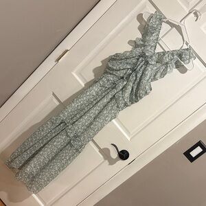 Grace Karin Floral Ruffled Midi Dress in Light Green